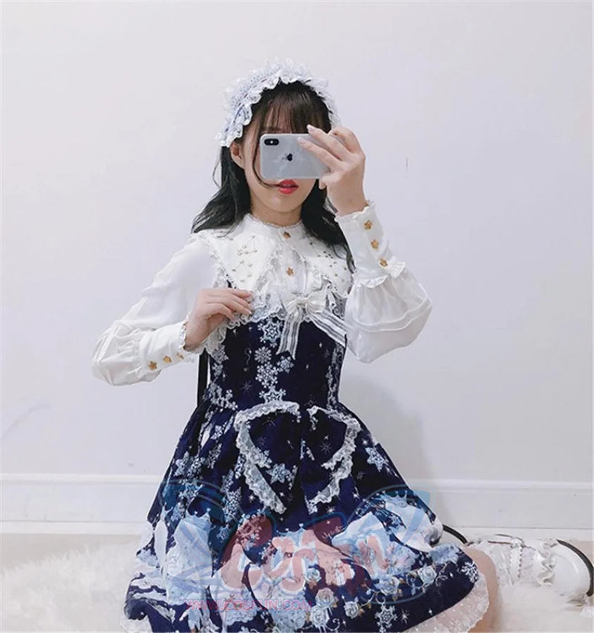 Vintage Constellation Embroidery Ruffle Blouse Shirt