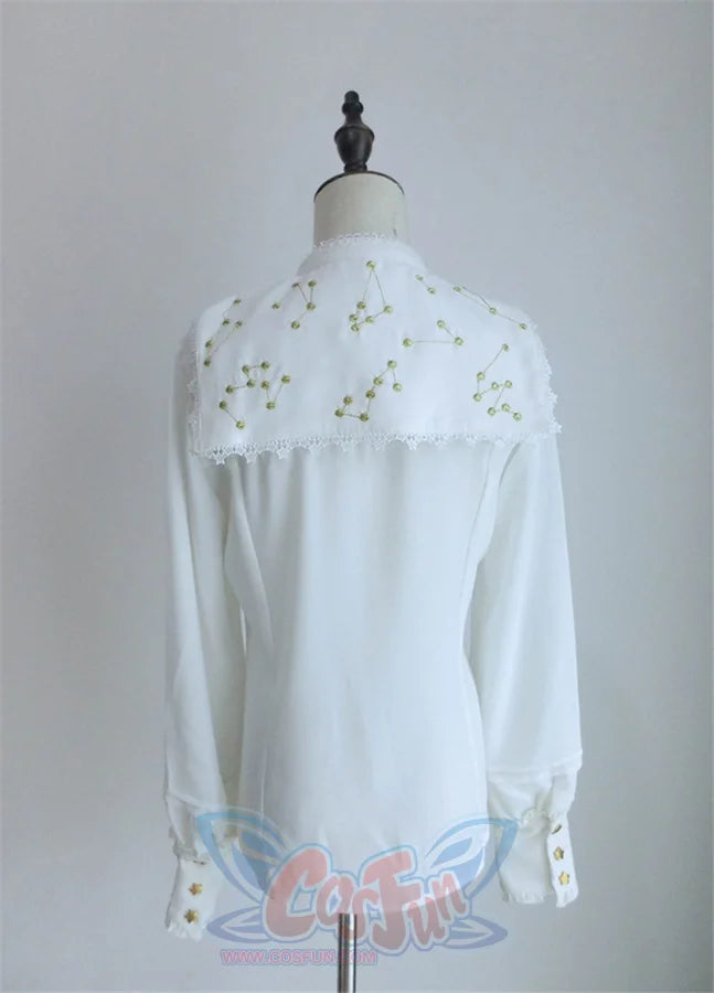 Vintage Constellation Embroidery Ruffle Blouse Shirt