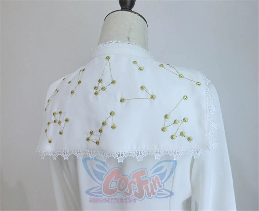 Vintage Constellation Embroidery Ruffle Blouse Shirt