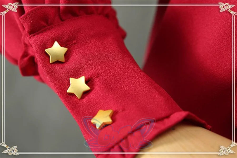 Vintage Constellation Embroidery Ruffle Blouse Shirt