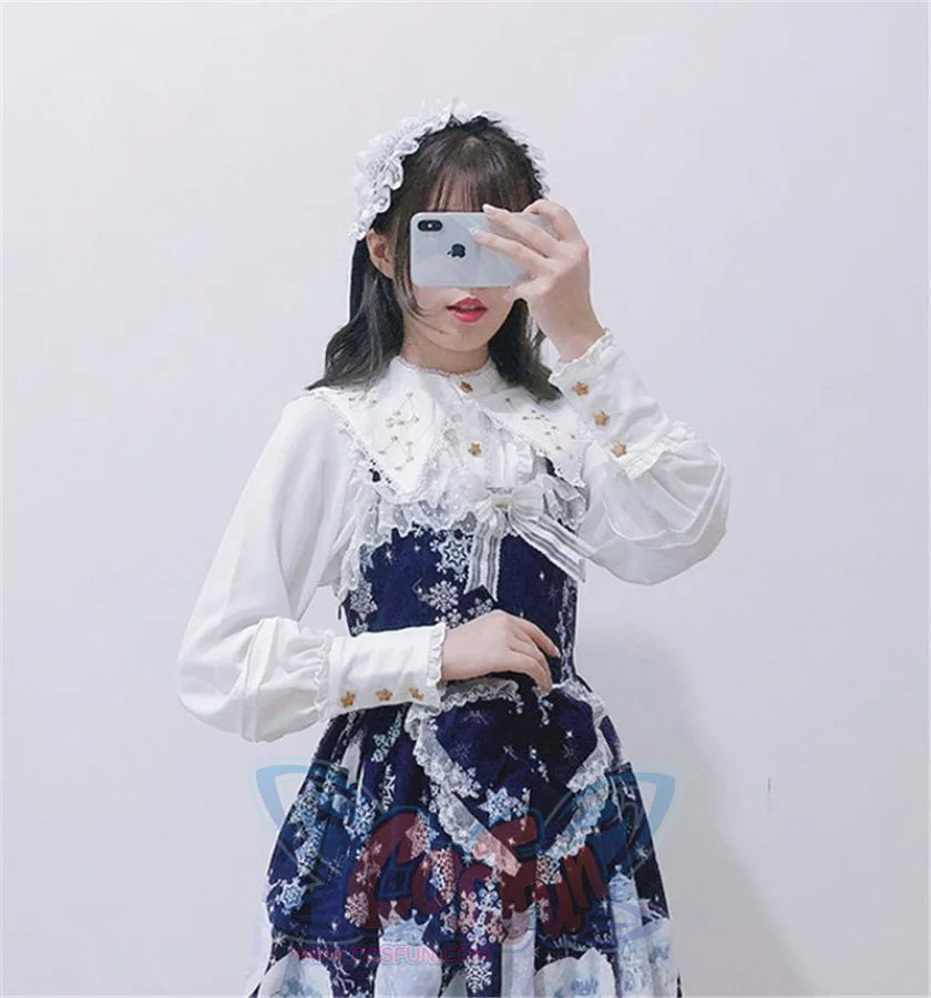 Vintage Constellation Embroidery Ruffle Blouse Shirt