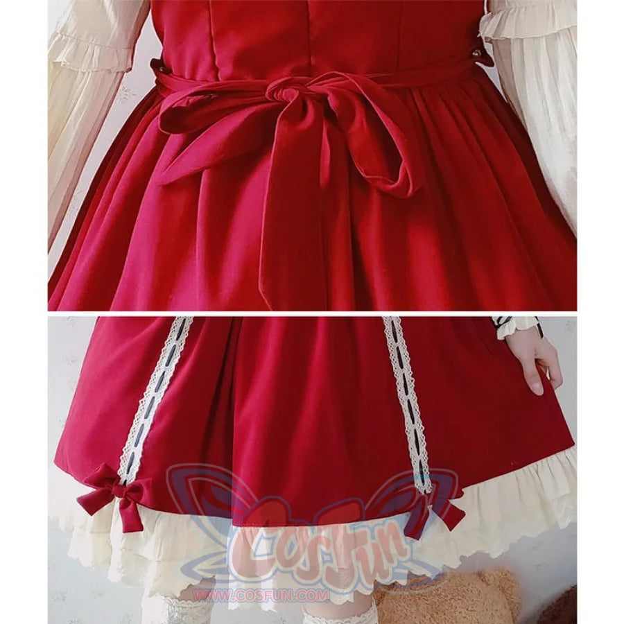 Vintage Lace Up Bow Pleated Frill Nice Clean-Cut Lolita Dress Mp006130