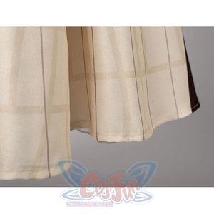 Violet Evergarden cosplay costume pairs soft jacquard fabric with a clean plaid pattern that gathers at the hemline.