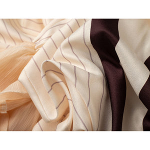 Violet Evergarden cosplay costume captures the soft texture and precise pin stripes of the jacquard satin dress fabric.