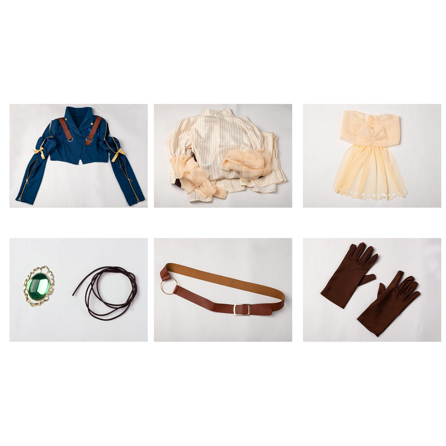 Violet Evergarden cosplay costume centers jacket with shoulder straps dress belt bow with gem-like accents-like accents.