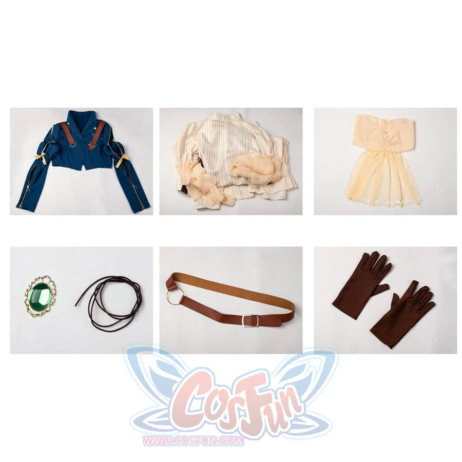 Violet Evergarden cosplay costume centers jacket with shoulder straps dress belt bow with gem-like accents-like accents.