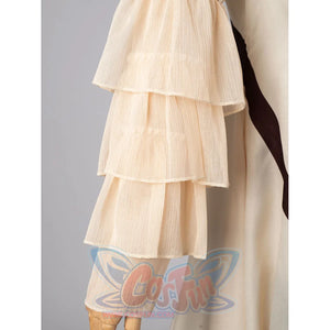 Violet Evergarden cosplay costume has tiered sheer fabric layers on the sleeve that create a soft and elegant aesthetic.
