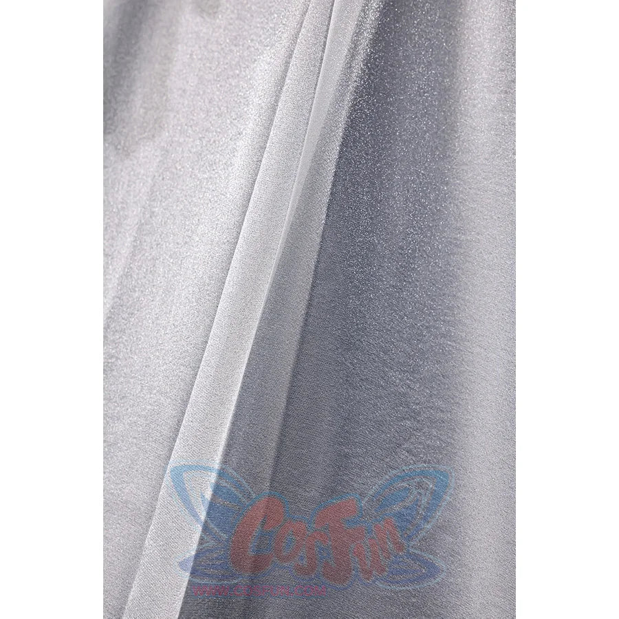 Vodyanitsa cosplay costume fabric detail with overlapping translucent white and gray layers.
