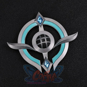 Vodyanitsa cosplay neck ornament flat lay with teal rings, silver-tone curves and blue gem-like accents.