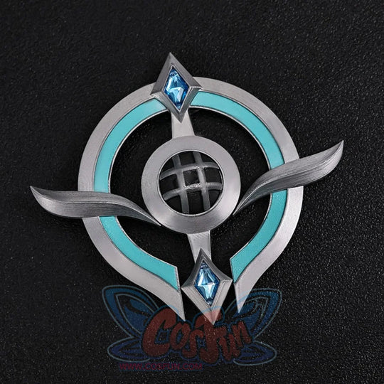 Vodyanitsa cosplay neck ornament flat lay with teal rings, silver-tone curves and blue gem-like accents.