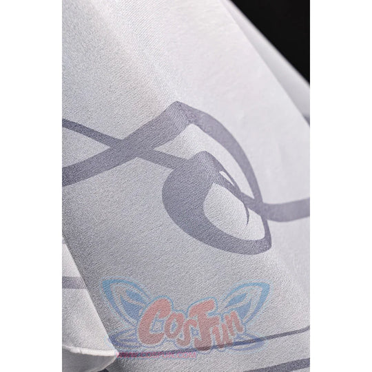 Vodyanitsa cosplay costume overlay detail with translucent white fabric and a gray curved motif.