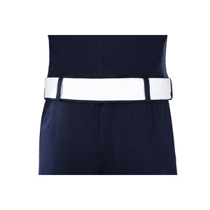The Boys Torpedo cosplay back waist detail lines the white belt across navy trousers.