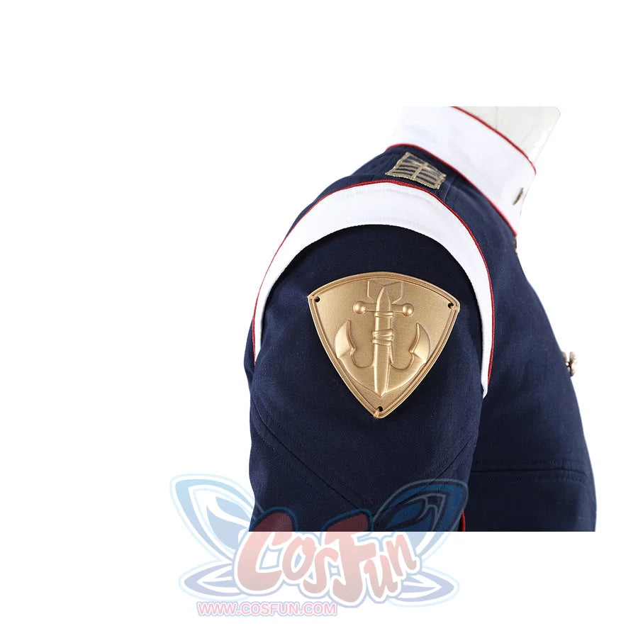 The Boys Torpedo cosplay sleeve badge detail centers a gold-tone anchor shield on the shoulder.