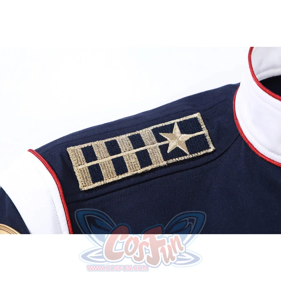 The Boys Torpedo cosplay shoulder rank detail layers gold-tone embroidery over navy fabric.