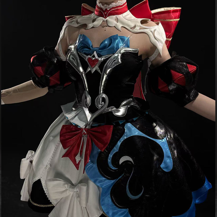 Honor of Kings Angela cosplay ensemble balances detached puffed sleeves and lace choker.