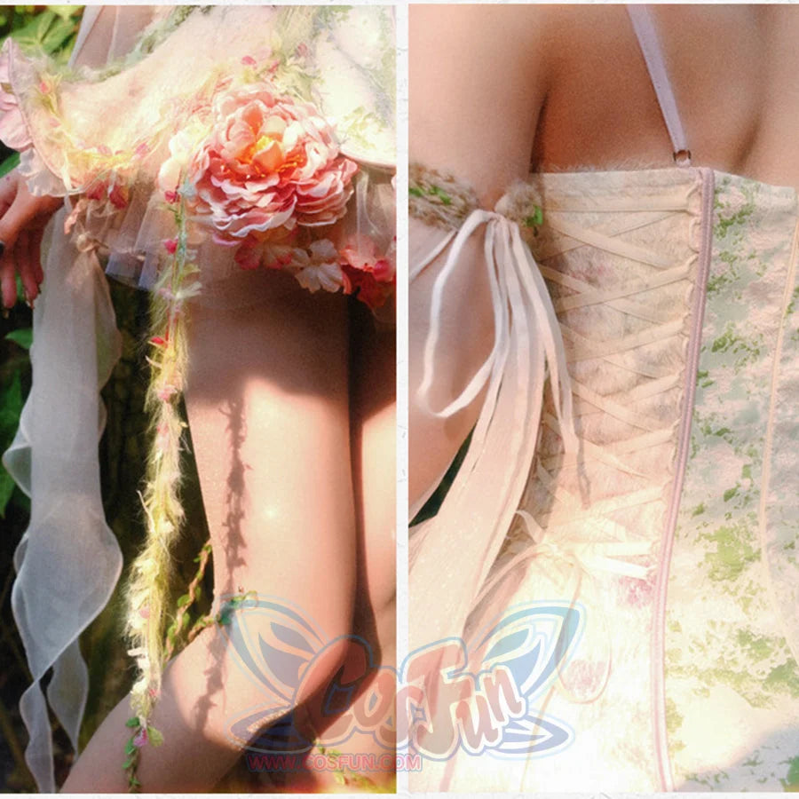 Forest Spirit Fairycore Woodland Gown Spring Corset Bodice Dress