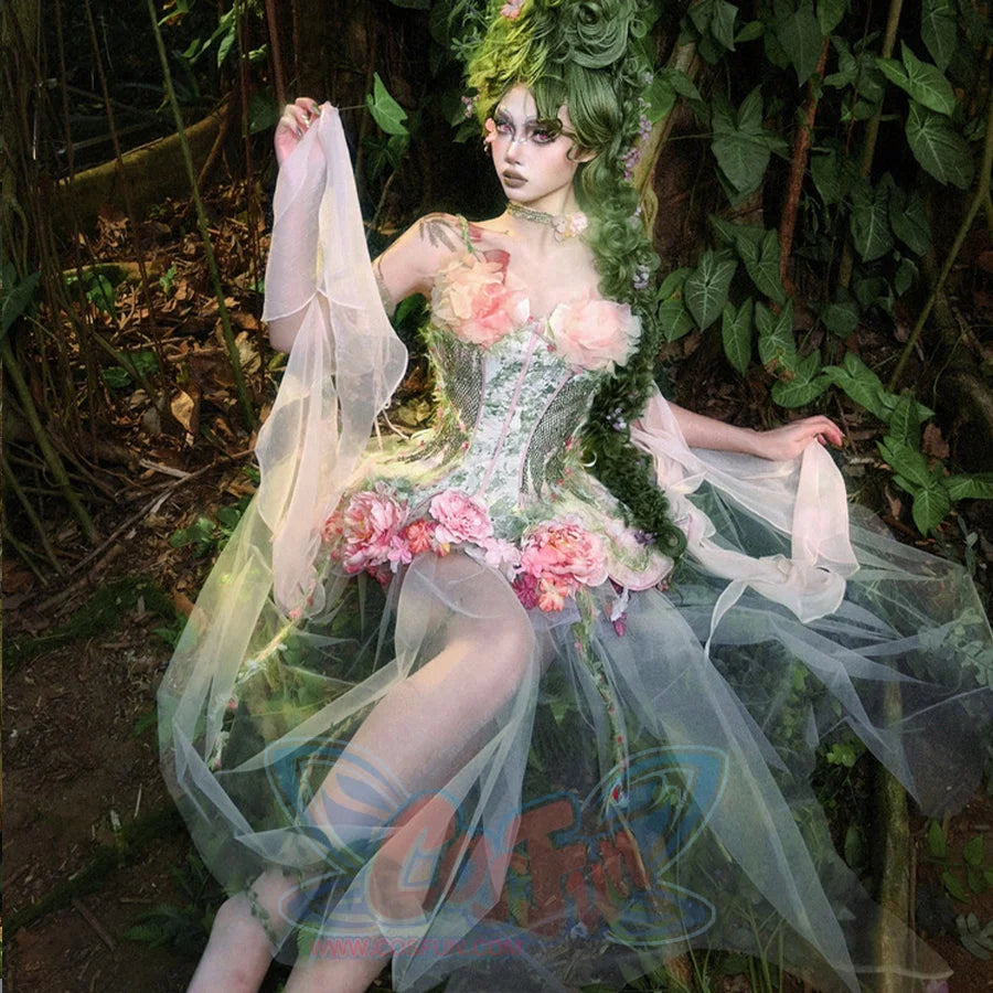 Forest Spirit Fairycore Woodland Gown Spring Corset Bodice Dress