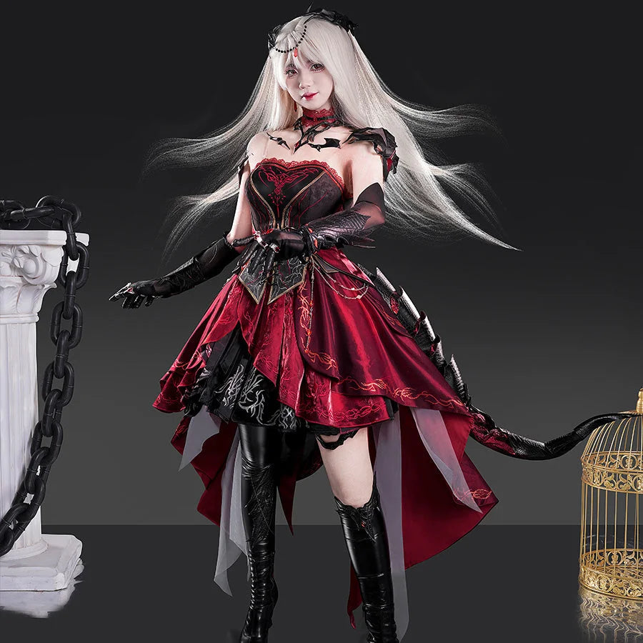 love and deepspace mc red dress Love and Deepspace Cosplay Costume MC Combat Outfits Scarlet Passion Abysm Sovereign Top Skirt Set