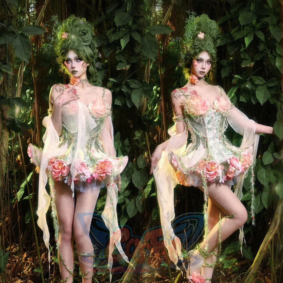 Forest Spirit Fairycore Woodland Gown Spring Corset Bodice Dress