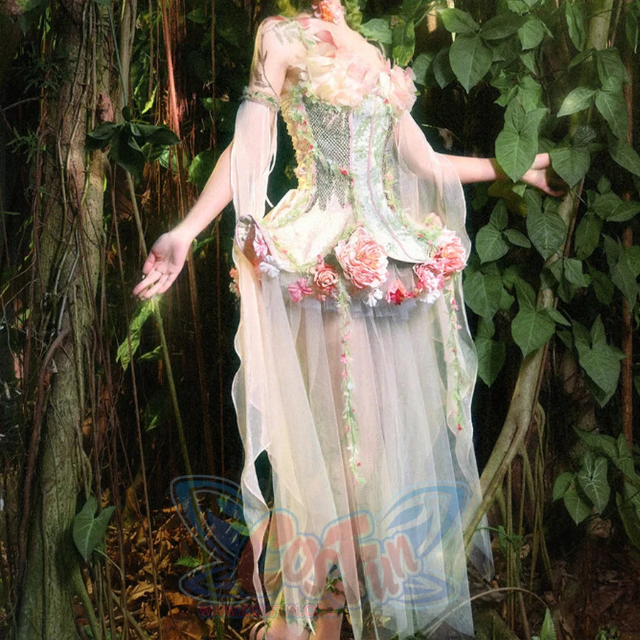 Forest Spirit Fairycore Woodland Gown Spring Corset Bodice Dress