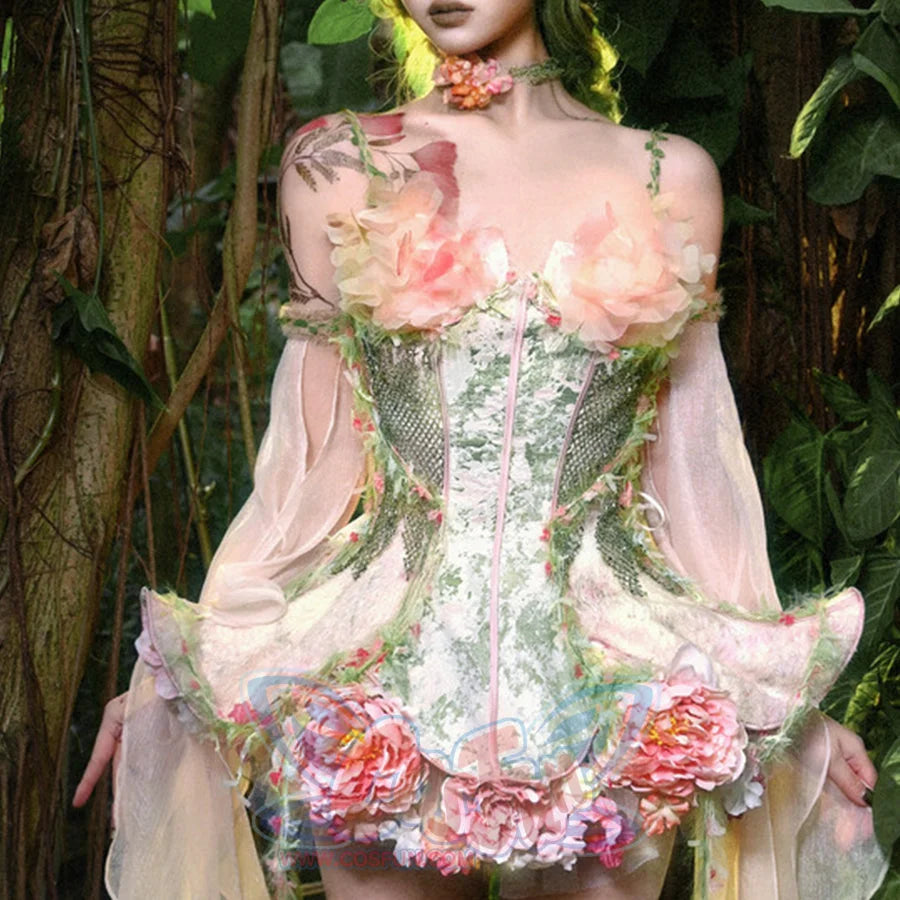 Forest Spirit Fairycore Woodland Gown Spring Corset Bodice Dress