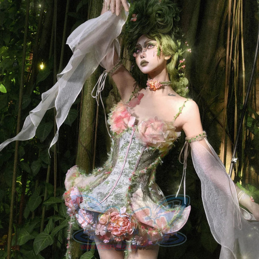 Forest Spirit Fairycore Woodland Green Pink Flower Spring Corset Bodic - cosfun Forest Spirit Fairycore Woodland Green Pink Flower Spring Corset Bodic - cosfun