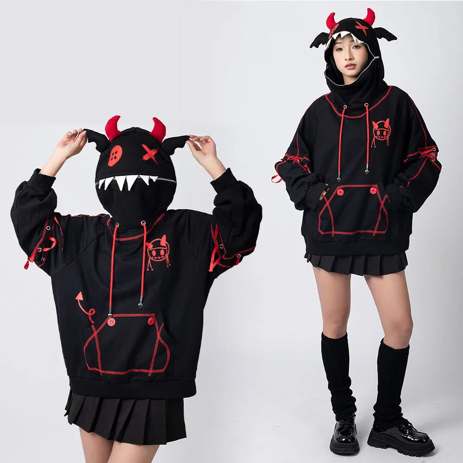 【READY TO SHIP + FREE SHIPPING】COSFUN Original Halloween Animal Tales Demon Bat Black Full Zip Hoodie Sweatshirt IF0003