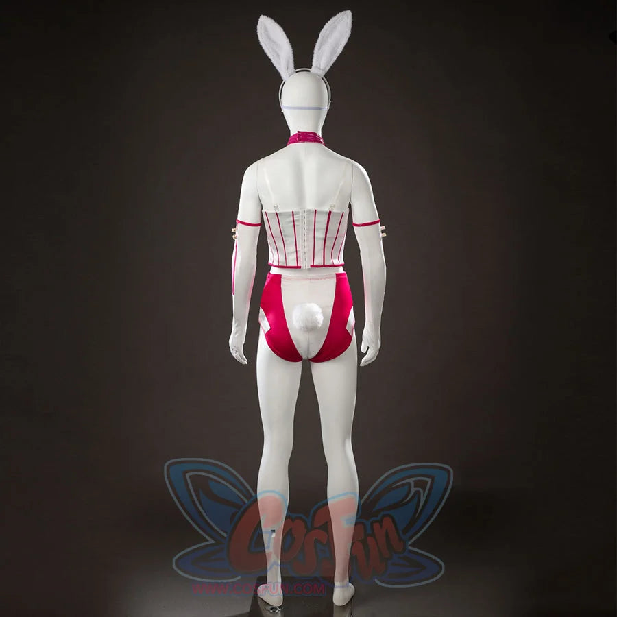 Peacemaker Jaina Hudson White Rabbit cosplay costume turns the white back panel and pink bunny ears.