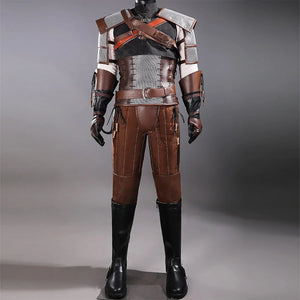 COSFUN Wild Hunt Geralt of Rivia cosplay costume layers brown armor over a gray top and dark pants