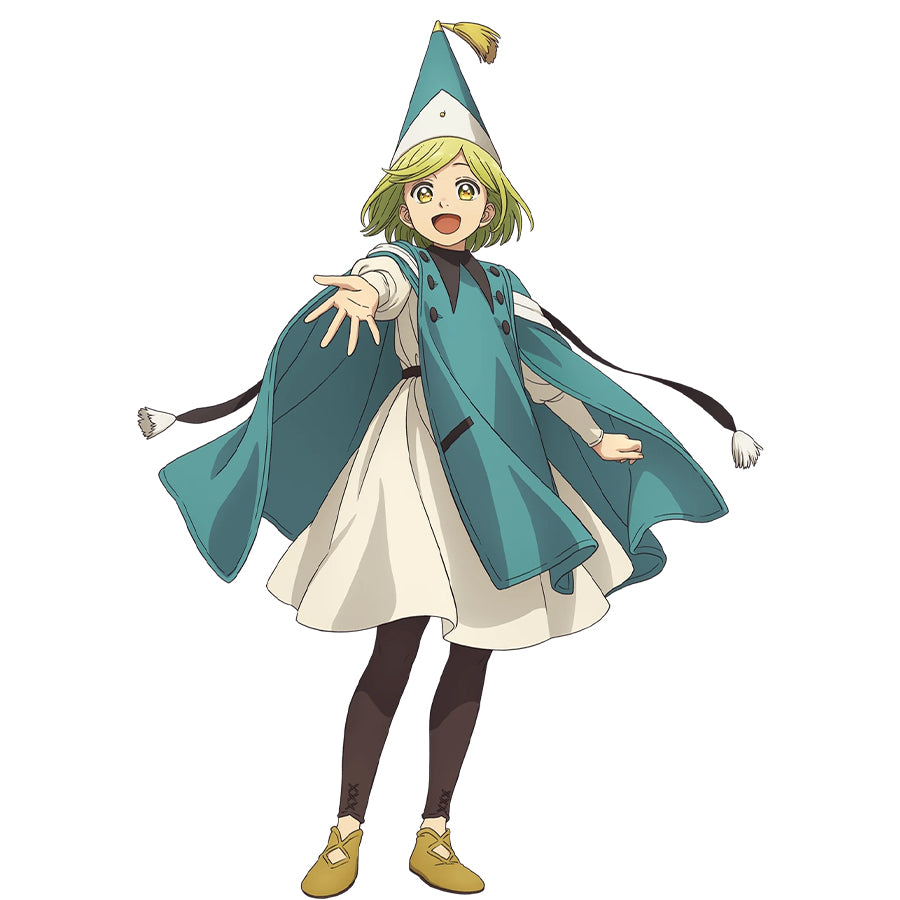 COSFUN Witch Hat Atelier Coco cosplay costume reference image shows a teal cloak over a cream dress and pointed hat
