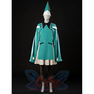 Witch Hat Atelier Coco Tetia Richeh cosplay costume front view centers the teal cloak over a cream robe.