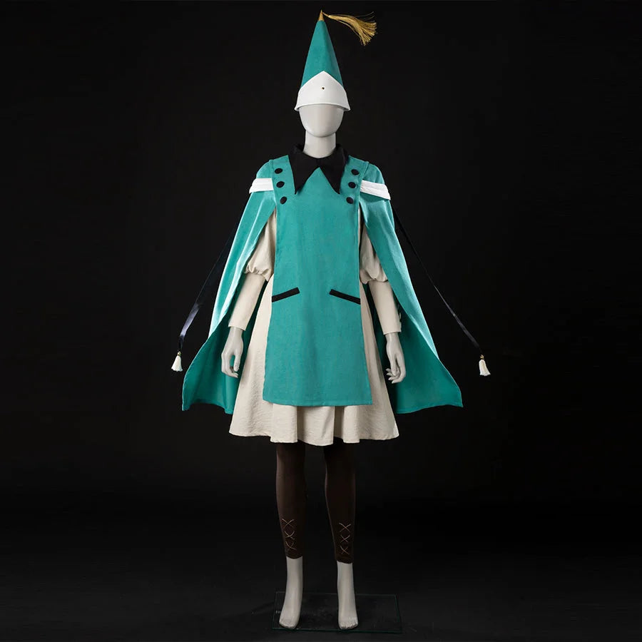 COSFUN Witch Hat Atelier Coco Tetia Richeh cosplay costume front view layers a teal cloak over a cream robe.