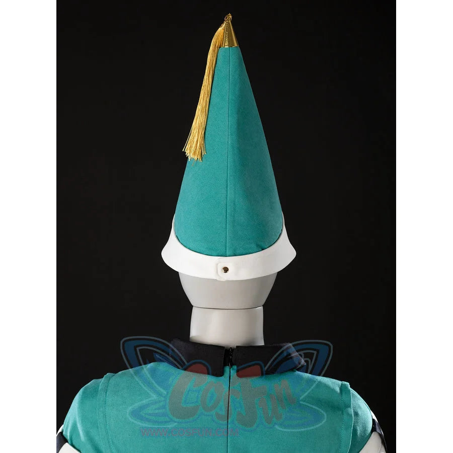 Witch Hat Atelier Coco Tetia Richeh cosplay hat back detail ties a gold tassel down the teal pointed cap.