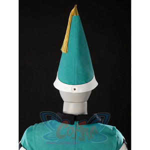 Witch Hat Atelier Coco Tetia Richeh cosplay hat back detail ties a gold tassel down the teal pointed cap.