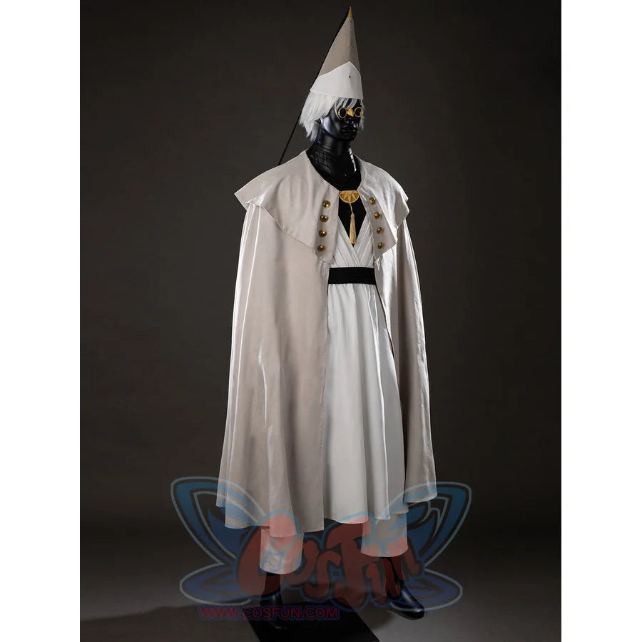 Witch Hat Atelier Qifrey cosplay costume centers the pointed hat above layered robes and cropped pants.