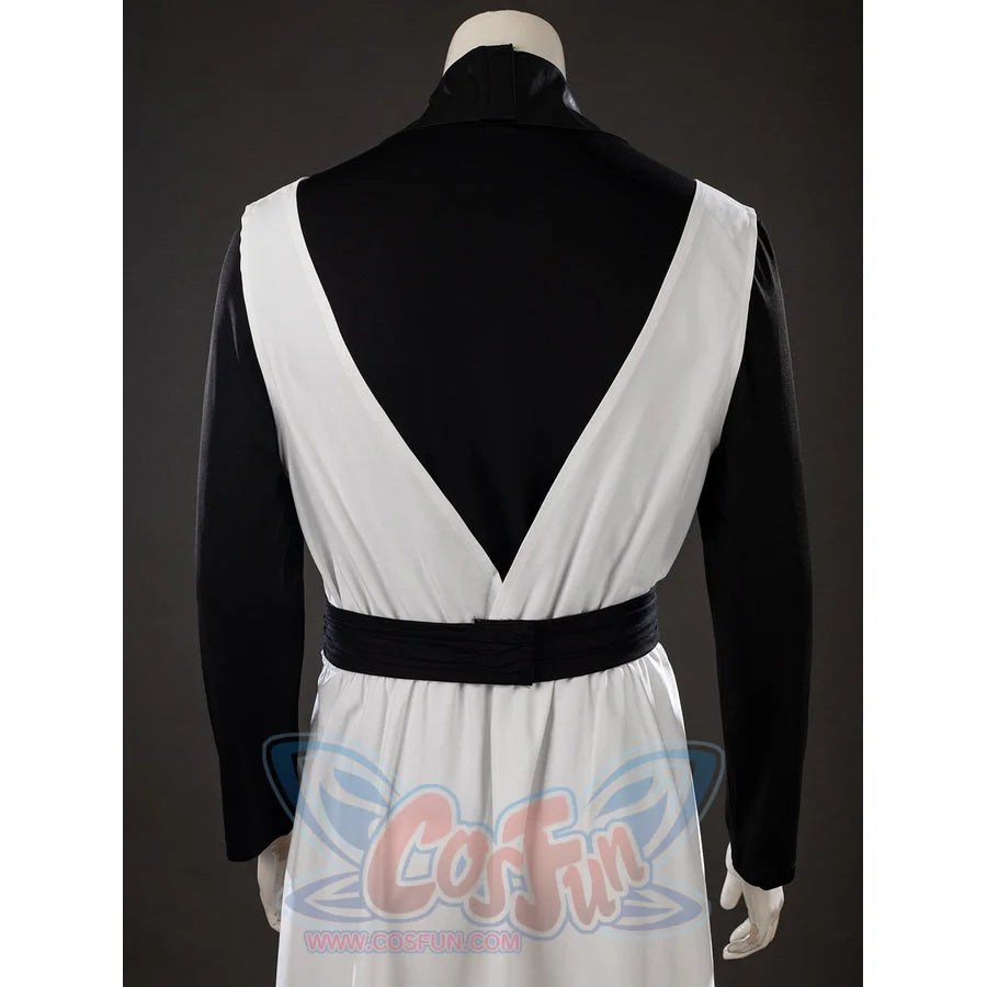 Witch Hat Atelier Qifrey cosplay robe back detail narrows white panels into a V above the black sash.