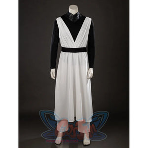 Witch Hat Atelier Qifrey cosplay robe front view crosses white panels over a black undershirt and sash.