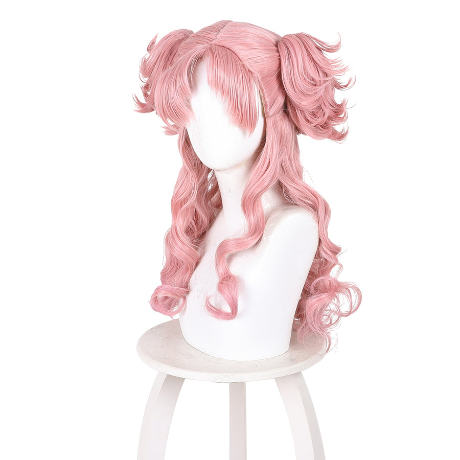 COSFUN Witch Hat Atelier Tetia cosplay wig front view highlights pink gradient waves and curled twin buns.