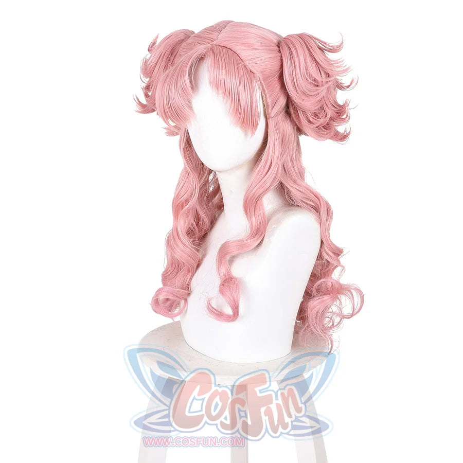 COSFUN Witch Hat Atelier Tetia cosplay wig front view highlights pink gradient waves and curled twin buns.
