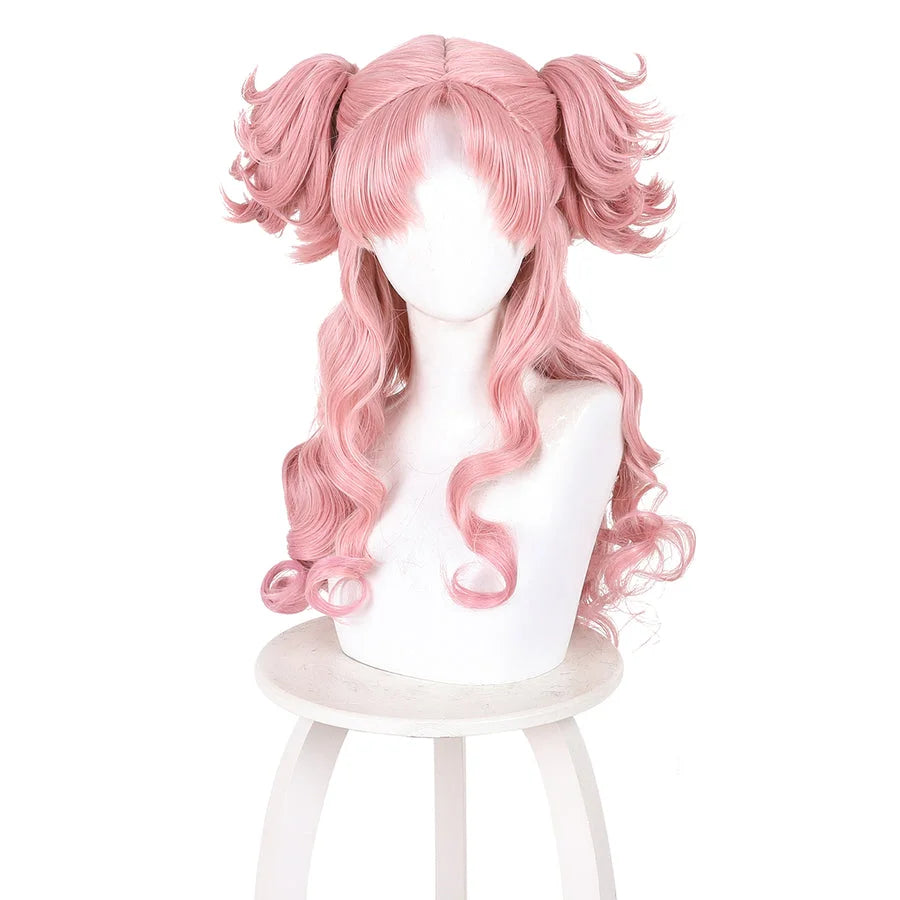 COSFUN Witch Hat Atelier Tetia cosplay wig front view highlights pink gradient waves and curled twin buns.