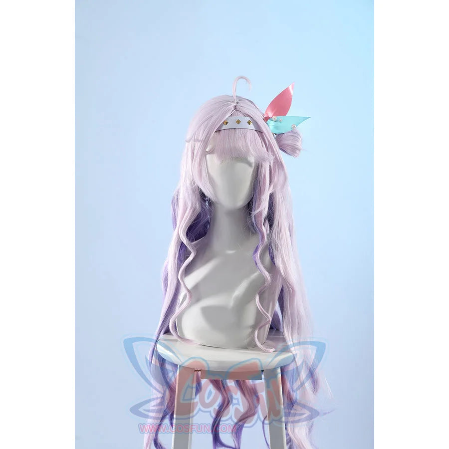 Wuthering Waves Denia cosplay headpiece front view crowns the hairpiece with pastel fins and gold-tone studs.