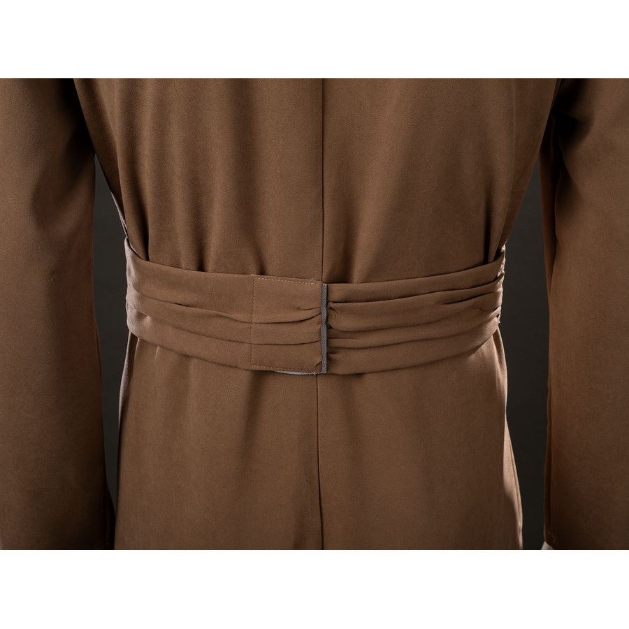 Yoda Master cosplay costume gathers at the waist with a wide brown fabric belt constructed from soft brushed cotton.