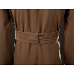 Yoda Master cosplay costume gathers at the waist with a wide brown fabric belt constructed from soft brushed cotton.