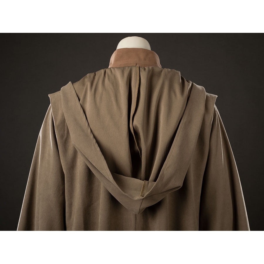 Yoda Master cosplay costume gathers soft knit fabric into a spacious hood layered over a high collar for an authentic look.