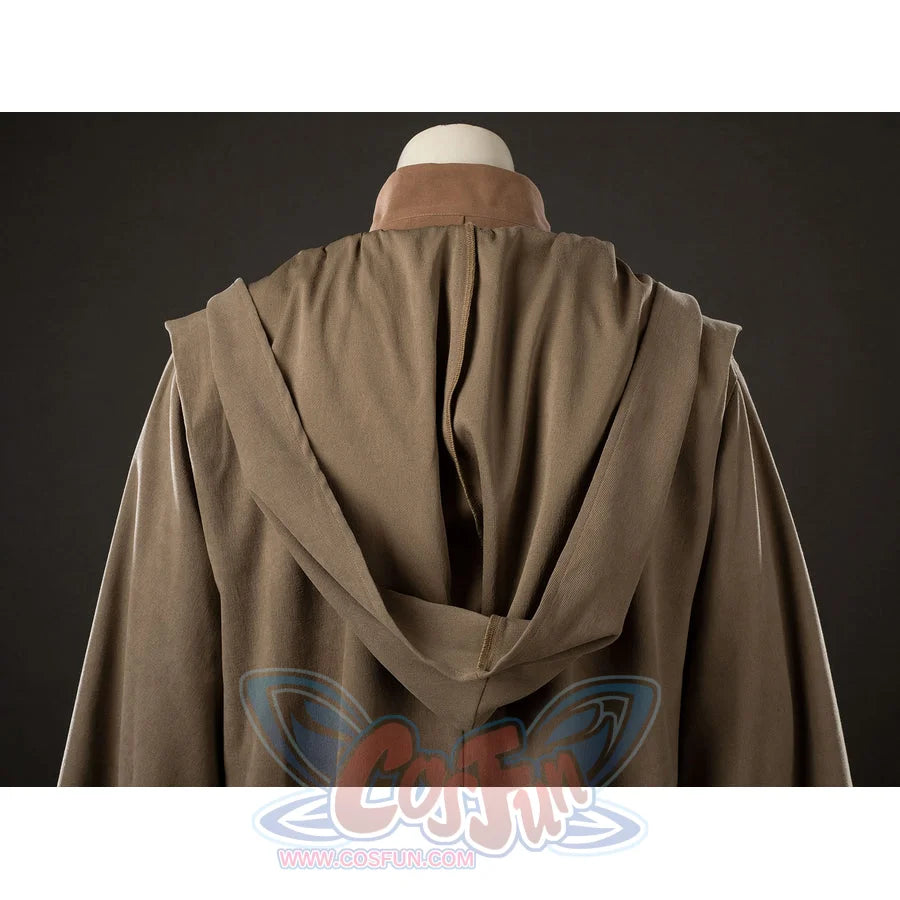 Yoda Master cosplay costume gathers soft knit fabric into a spacious hood layered over a high collar for an authentic look.