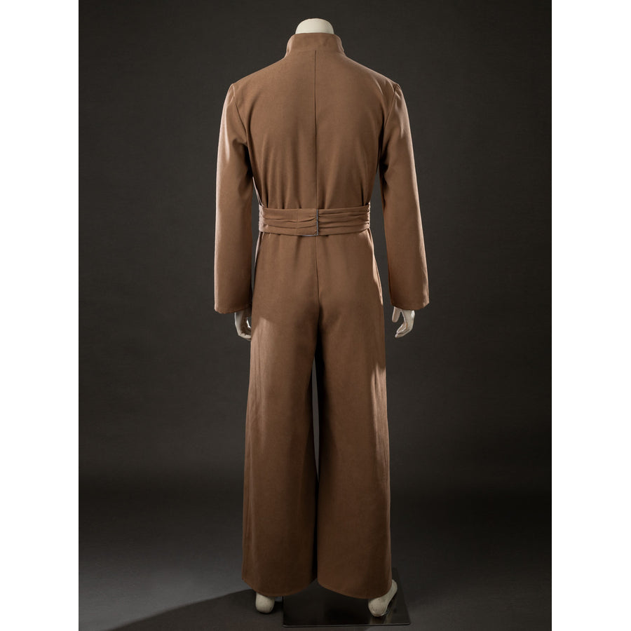 Yoda Master cosplay costume gathers at the waist with a fabric belt and falls into wide pant legs made of brushed cotton.