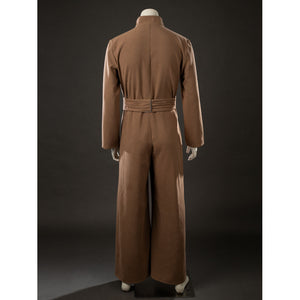 Yoda Master cosplay costume gathers at the waist with a fabric belt and falls into wide pant legs made of brushed cotton.