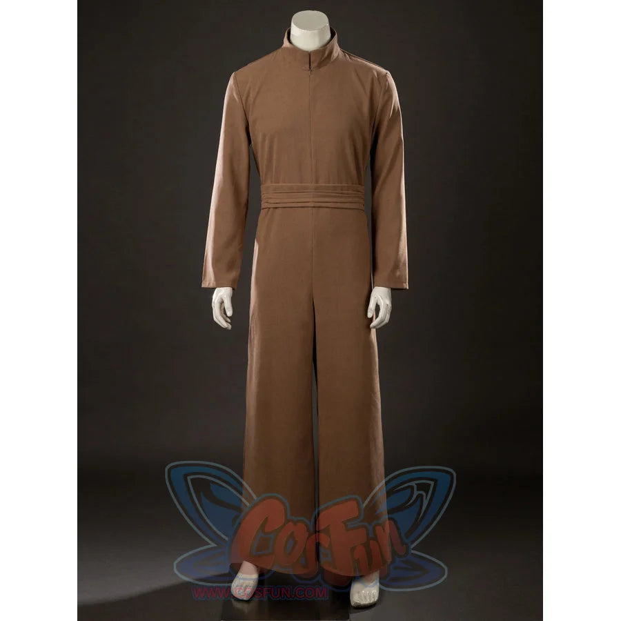 Yoda Master cosplay costume gathers at the waist with a structured belt and follows a clean silhouette in brushed cotton.