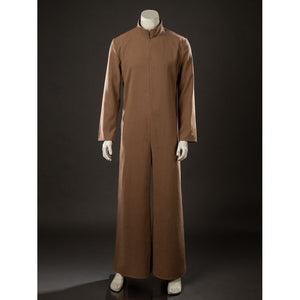 Yoda Master cosplay costume consists of a long sleeve brown jumpsuit crafted from brushed cotton with a high standing collar.