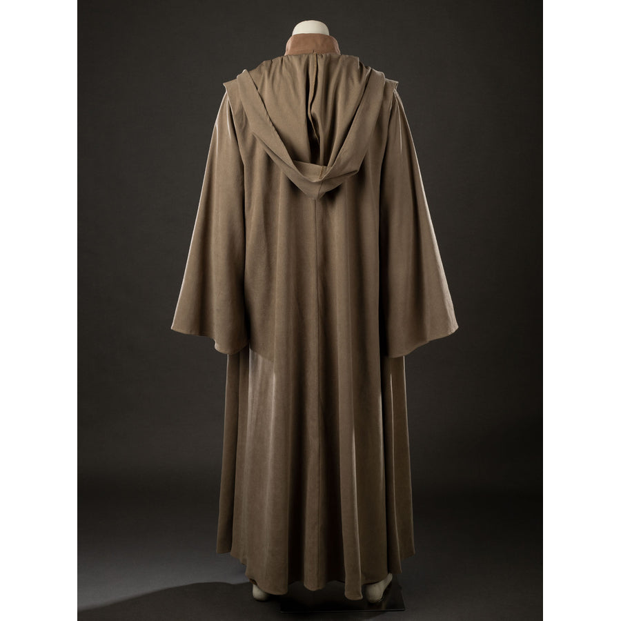 Yoda Master cosplay costume gathers soft knit fabric into a long flowing back panel that accentuates the attached hood.